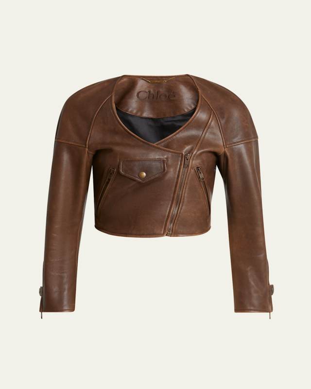 Cropped Asymmetric Leather Jacket
